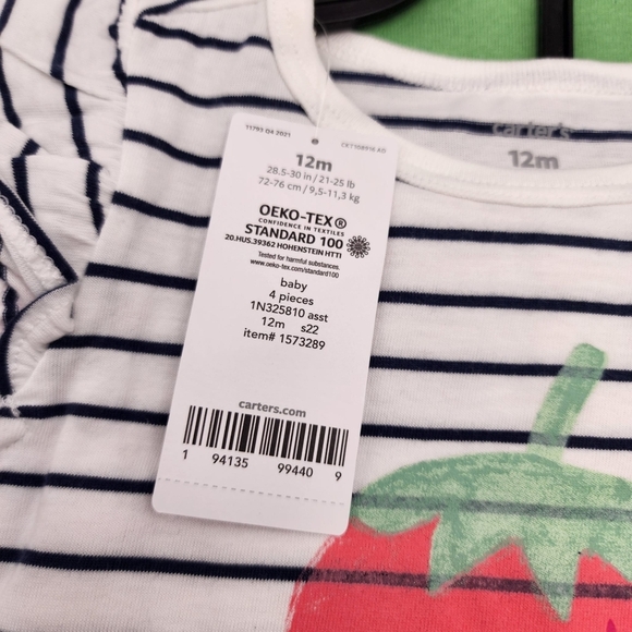 NWT Carter's Baby Outfit Bodysuit Set - Striped and Green Size 12 Months - Picture 4 of 4